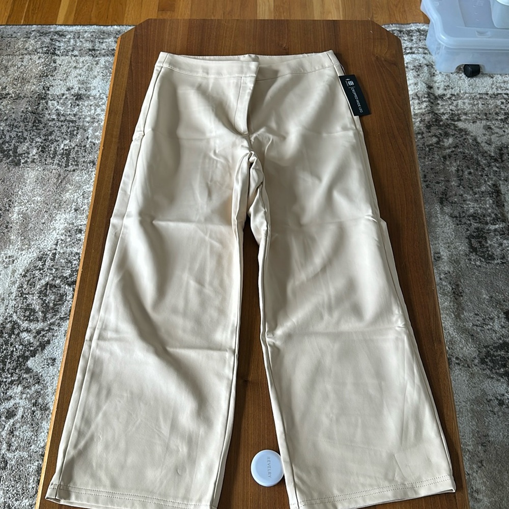 Cream faux leather pants